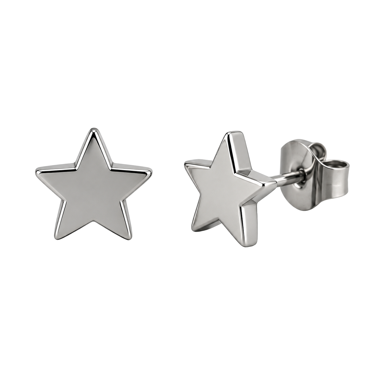 Polished Stainless Steel Star Stud Earrings | Pollyngrey