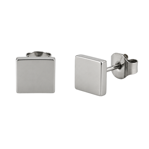 Polished Stainless Steel Square Stud Earrings | Pollyngrey