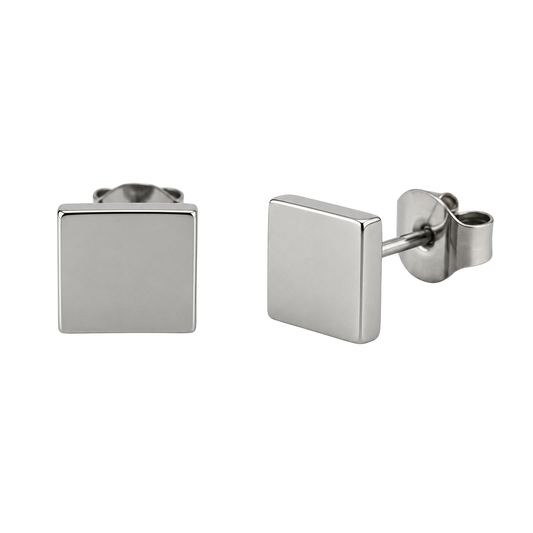 Polished Stainless Steel Square Stud Earrings | Pollyngrey